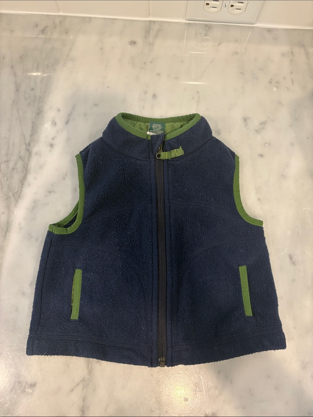 L.L. Bean Navy Fleece Vest with Green Trim -size 2T